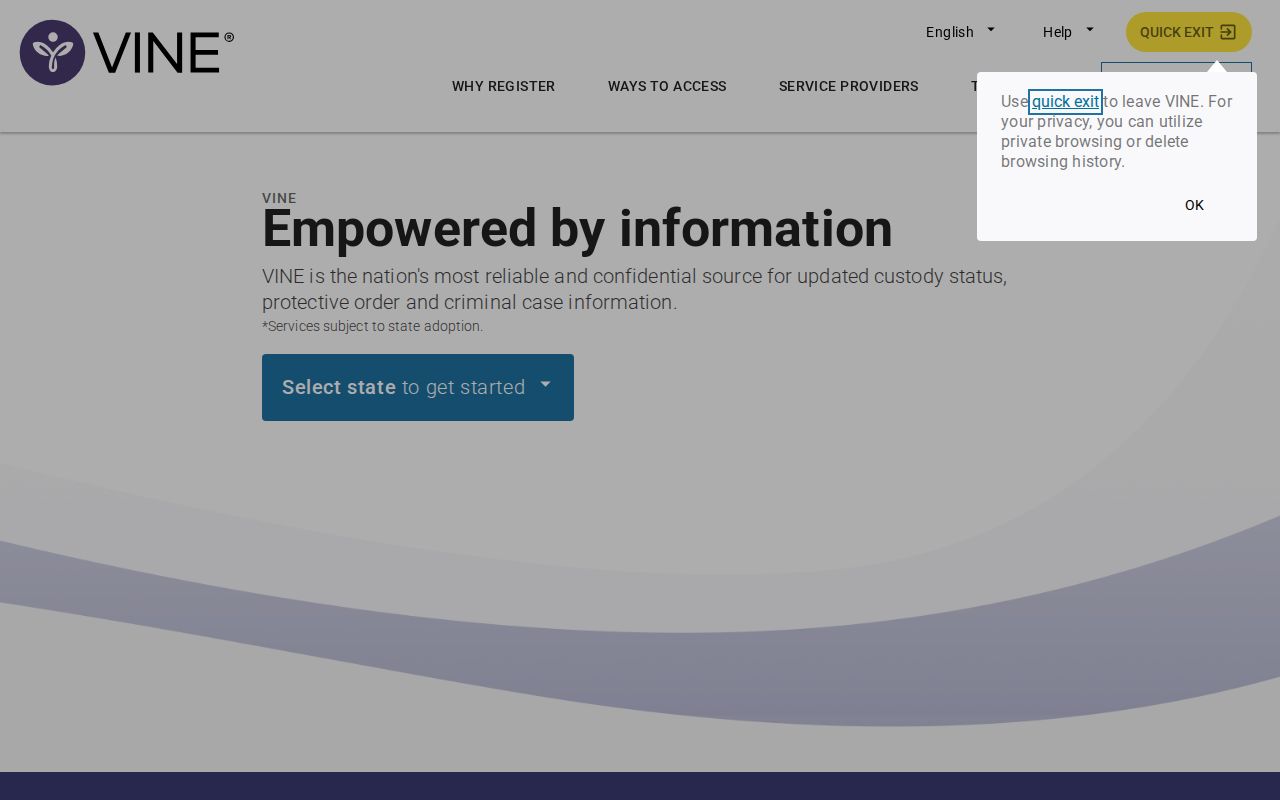 Florida VINELink custody search entry used for a Holmes County VINE arrest check
