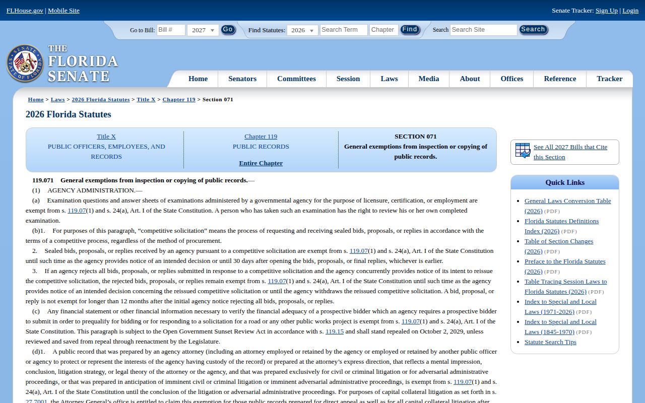 Florida public records exemptions statute