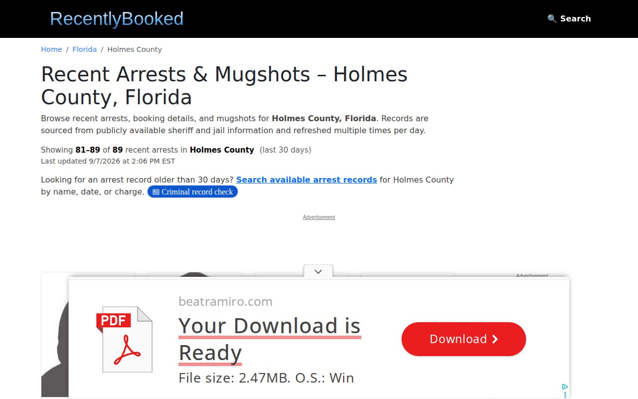 Unofficial RecentlyBooked Holmes County paginated recent records